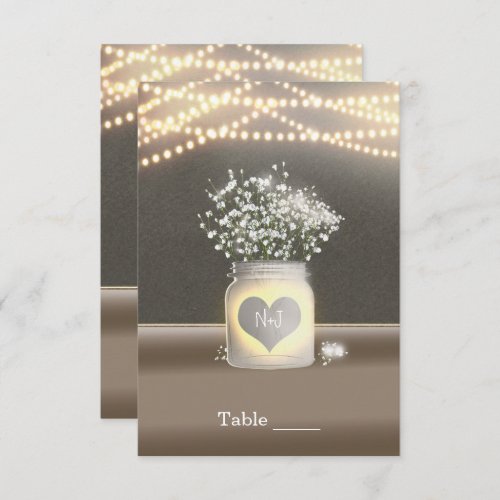 Heart Glowing Mason Jar  Babys Breath Table Invitation