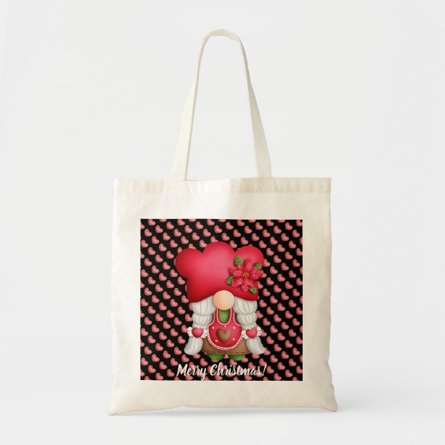 Heart Gnome Customize Color and Text Tote Bag (Front)