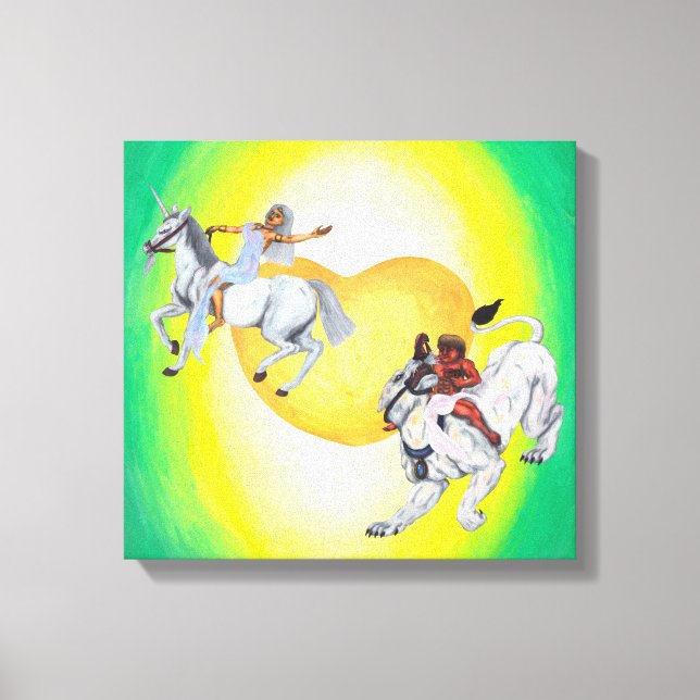 Heart God riding Lioness Goddess riding  Unicorn Canvas Print (Front)