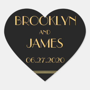 Heart Gold Black Great Gatsby Wedding Stickers