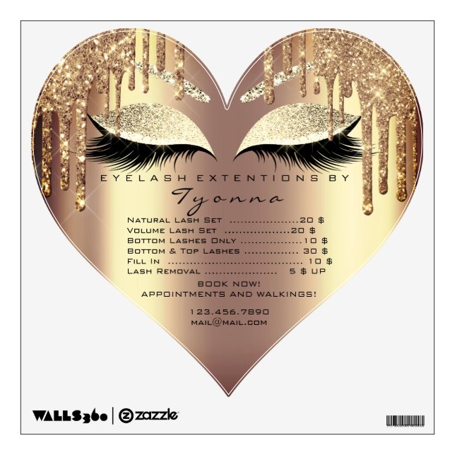Heart Gold Glitter Honey Price List Heart Makeup Wall Decal (Front)
