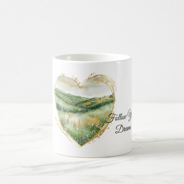 Heart Gold Green Grass Hills Coffee Mug (Center)