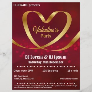 Heart Gold Ribbon Red Valentine's Party Flyer