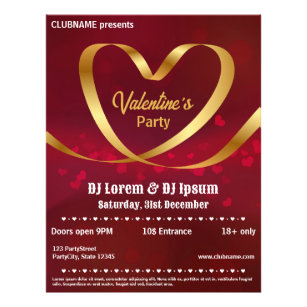 Heart Gold Ribbon Red Valentine's Party Flyer