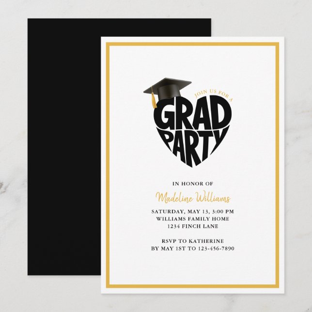 Heart Grad Party Graduation Invitation (Front/Back)
