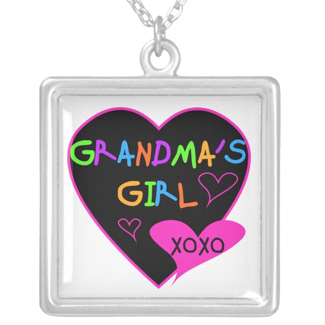Heart Grandma's Girl T-shirts and Gifts Silver Plated Necklace (Front)