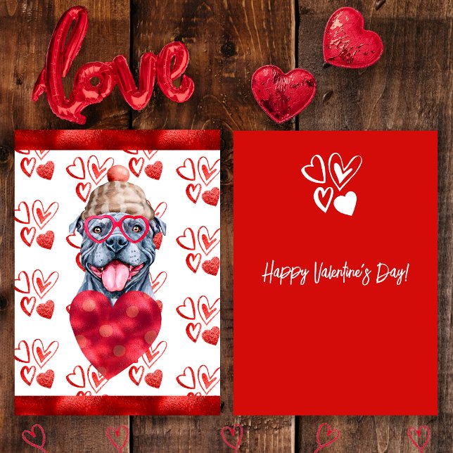 Heart Gray Pitbull Dog Lover Valentine Gift Holiday Card (Creator Uploaded)