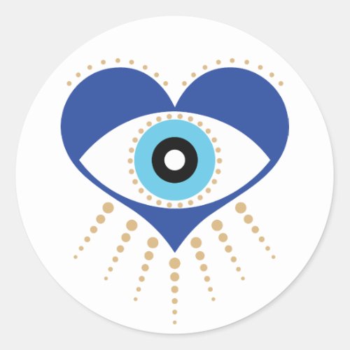 Heart Greek Evil Eye Classic Round Sticker