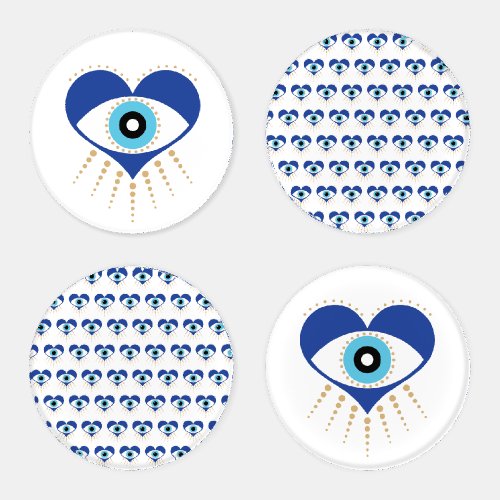 Heart Greek Evil Eye Coaster Set