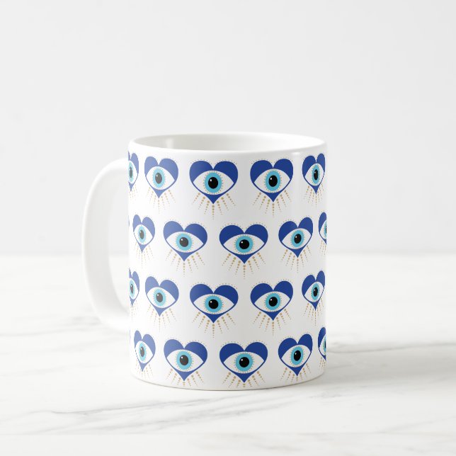Heart Greek Evil Eye Coffee Mug (Front Left)