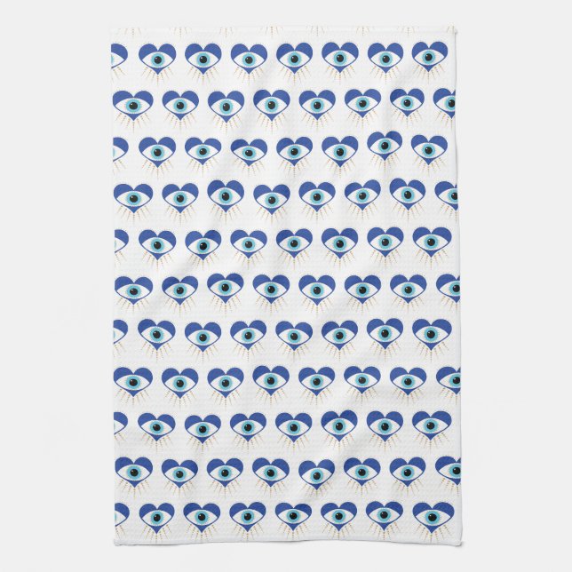 Heart Greek Evil Eye Kitchen Towel (Vertical)