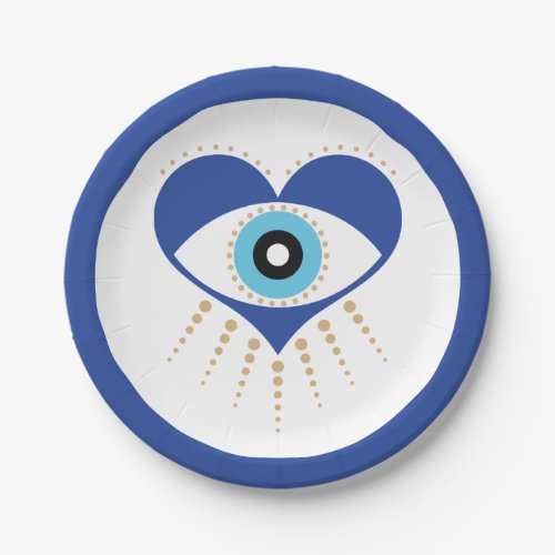 Heart Greek Evil Eye Paper Plates