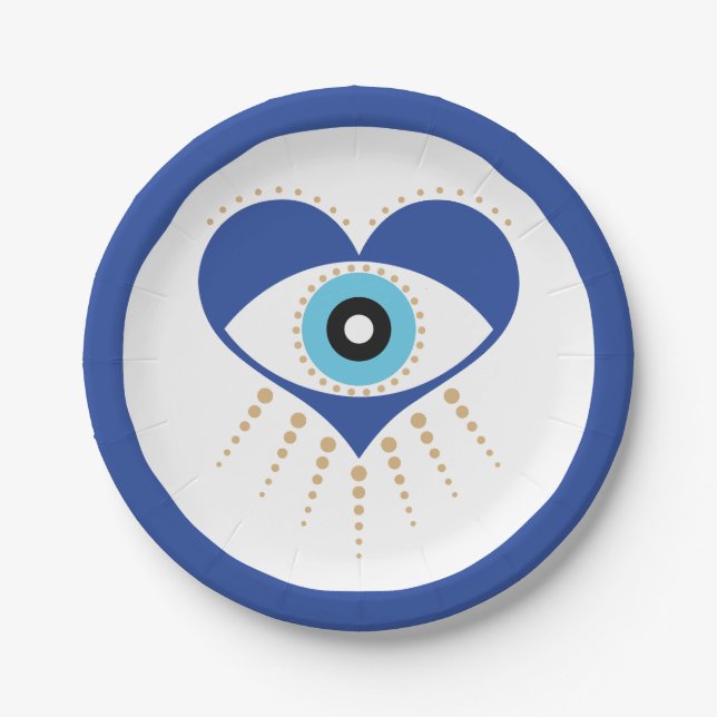 Heart Greek Evil Eye Paper Plates (Front)