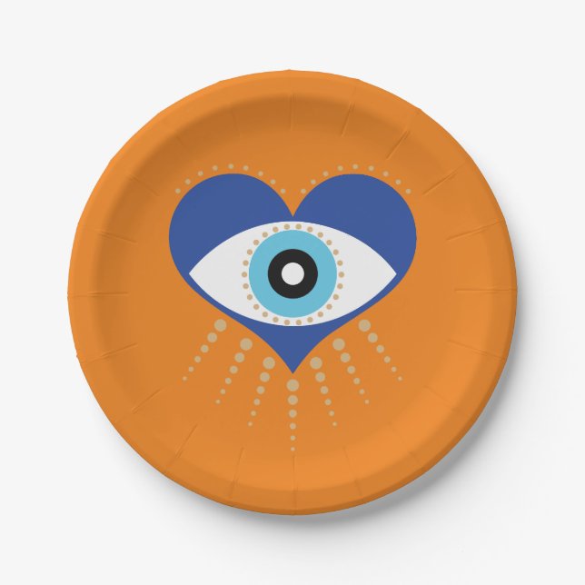 Heart Greek Evil Eye Paper Plates (Front)