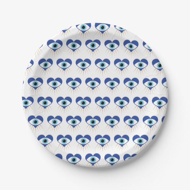 Heart Greek Evil Eye Paper Plates (Front)