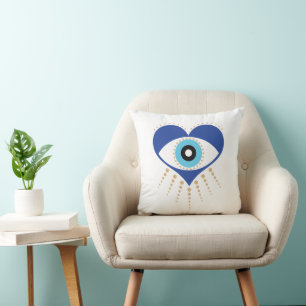 Heart Greek Evil Eye Throw Pillow