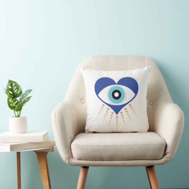 Heart Greek Evil Eye Throw Pillow (Chair)