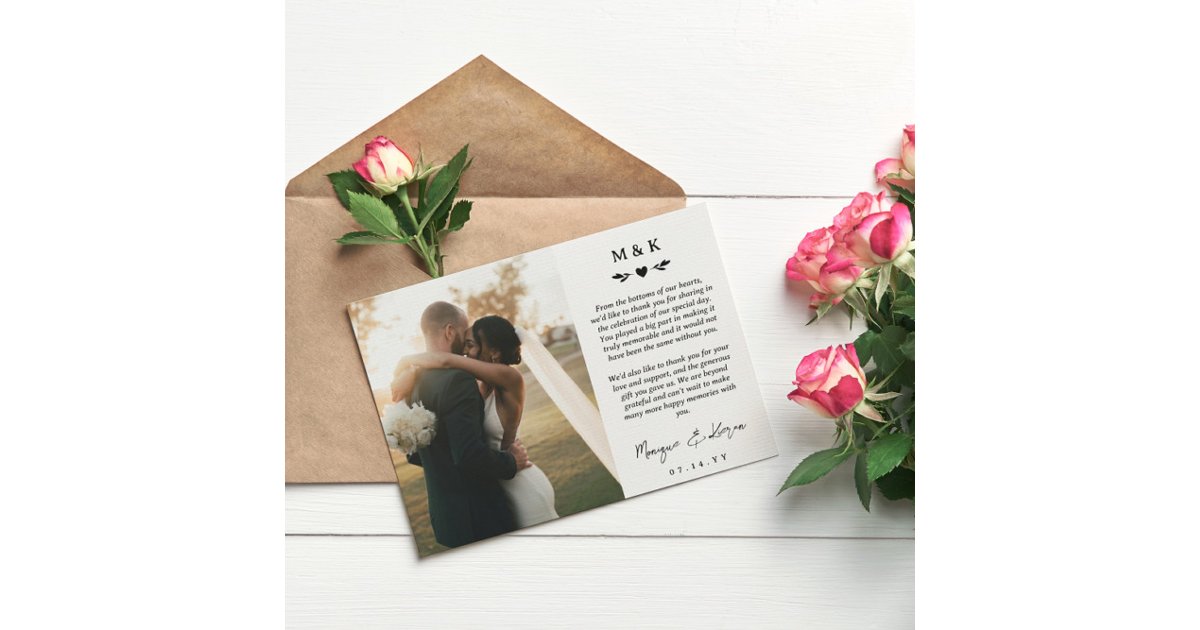 Heart & Greenery Printed Message Wedding Thank You Card | Zazzle