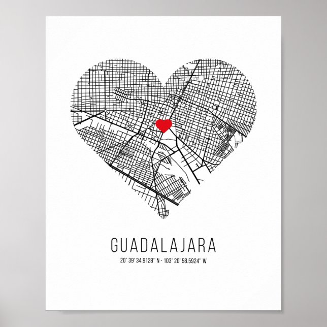 Heart Guadalajara City Map (Mexico) Poster (Front)