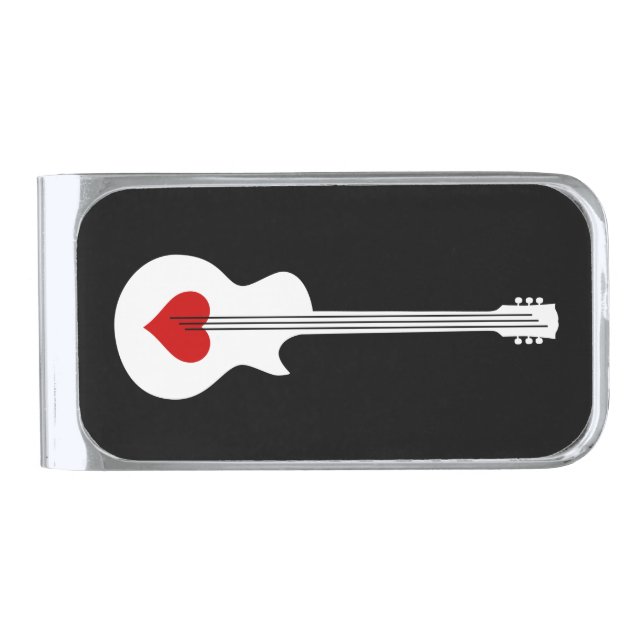 Heart Guitar Gunmetal Finish Money Clip (Front)