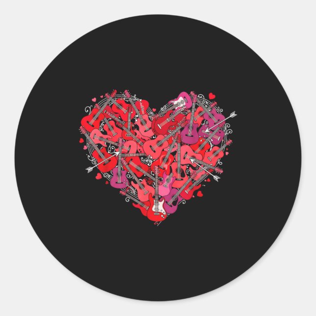Heart Guitar Love Valentines Day Guitarist Player  Classic Round Sticker (Front)