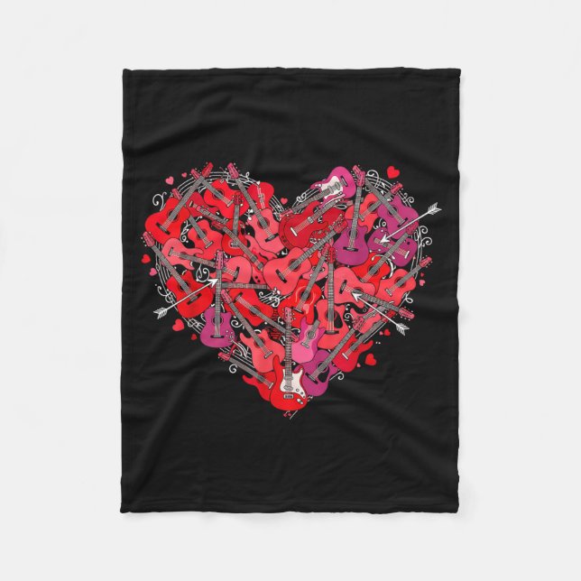 Heart Guitar Love Valentines Day Guitarist Player  Fleece Blanket (Front)