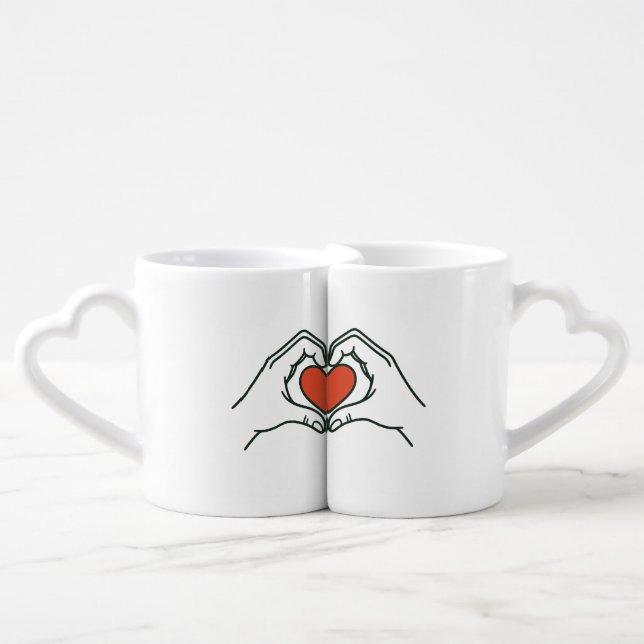 Heart & Hand Love Couple Mug | Romantic His & Hers (Front Nesting)