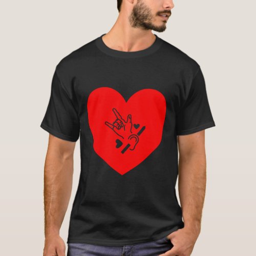 Heart Hand Sign Language Hearing Loss Awareness  T_Shirt