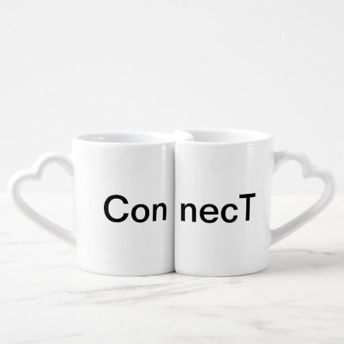 Heart Handle Connecting Coffee Mugs Cups Pair Two