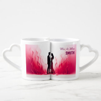 Heart Handle Couple Mugs Wedding Mr & Mrs "Name"
