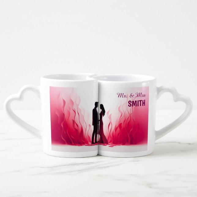 Heart Handle Couple Mugs Wedding Mr & Mrs "Name"  (Back Nesting)