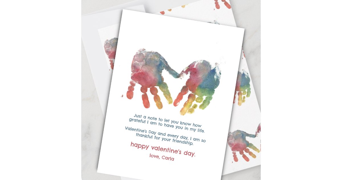 Heart Handprints Valentine's Day Holiday Card | Zazzle