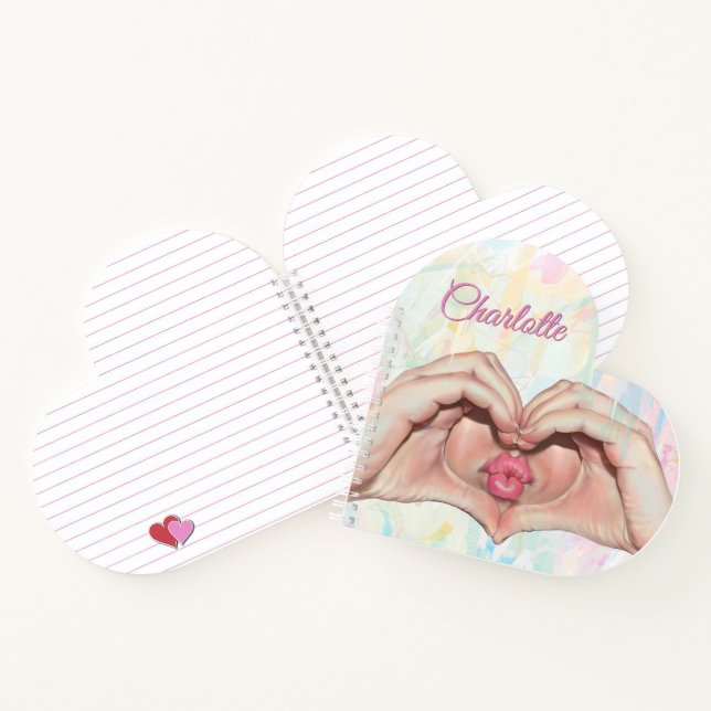 Heart Hands Kiss Art Heart Shaped Notebook (Inside)