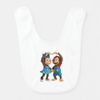 Heart Hands Monkeys - Sweet Mimo & Zina Baby Bib
