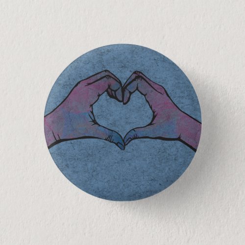 Heart Hands on Blue Background Button