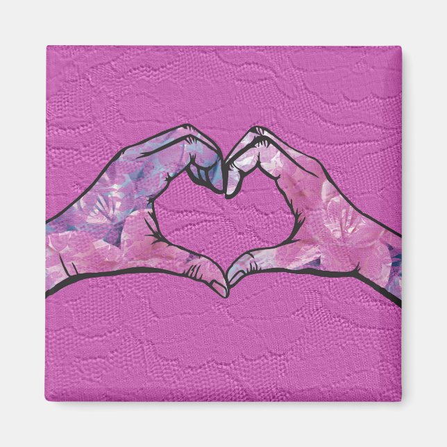 Heart Hands on Pink Lace Background Magnet (Front)