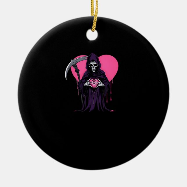 Heart Hands Reaper Classic Meme Style Ceramic Ornament (Front)