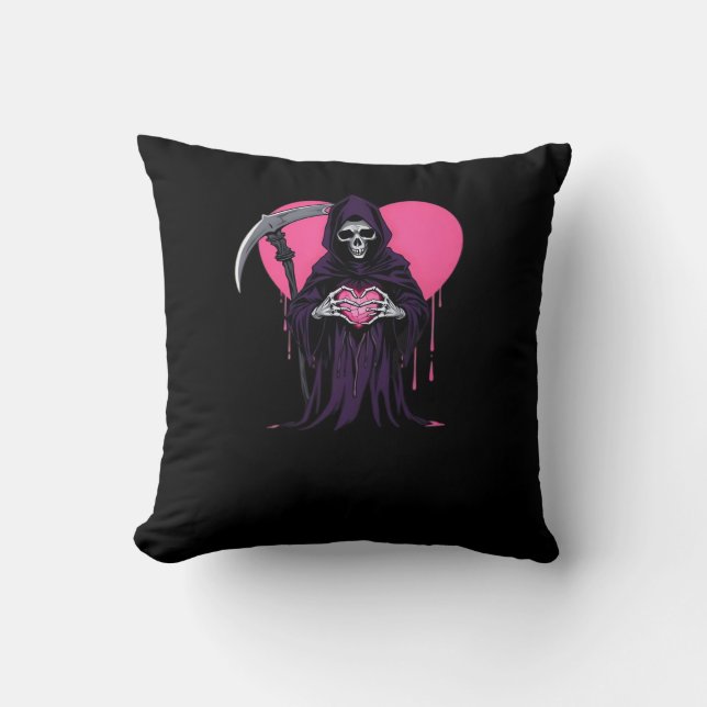 Heart Hands Reaper Classic Meme Style Throw Pillow (Front)