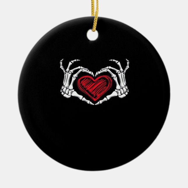 Heart Hands Skeleton Ceramic Ornament (Front)