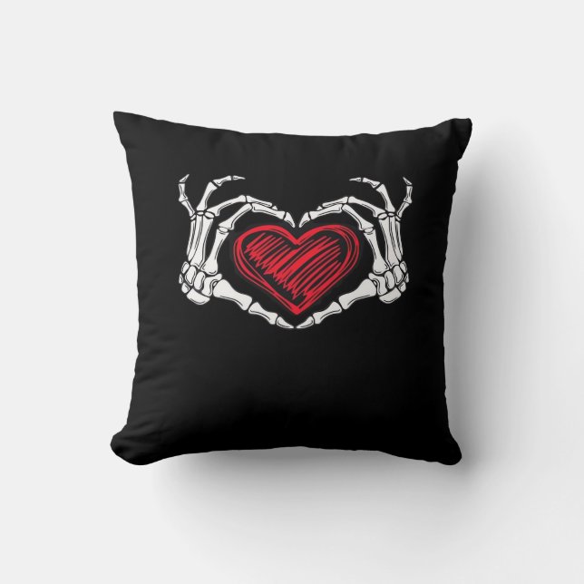 Heart Hands Skeleton Throw Pillow (Front)