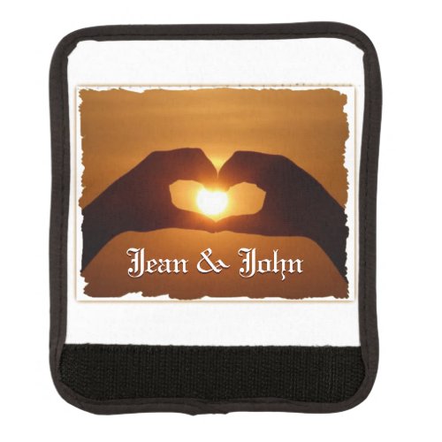 Heart Hands Sunset Personalized Newlyweds Luggage Handle Wrap