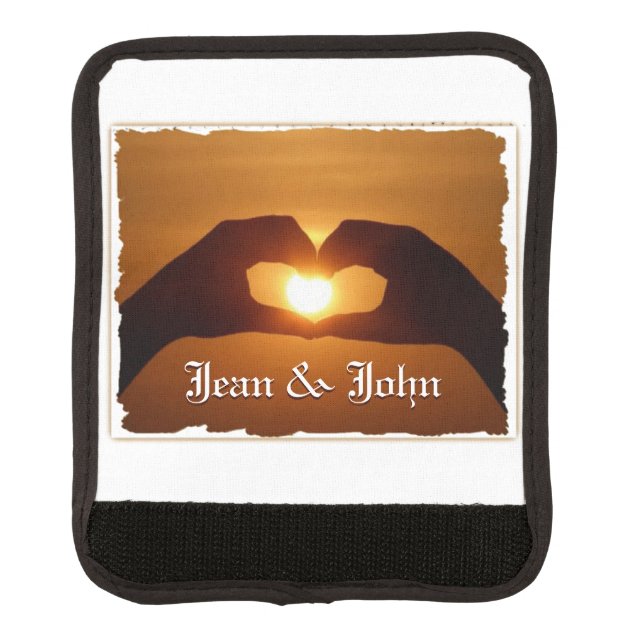 Heart Hands Sunset Personalized Newlyweds Luggage Handle Wrap (Front)