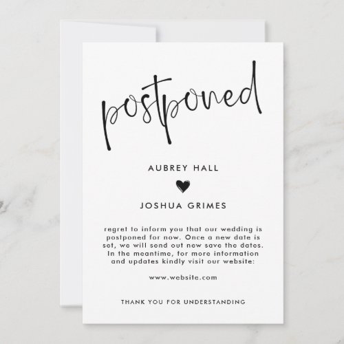 Heart  Handwriting Postponed Wedding Invitation