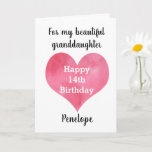 Heart Happy 14th Birthday for Granddaughter Card<br><div class="desc">A pink watercolor heart featured on the front of this happy 14th granddaughter birthday card,  which you can easily personalize with her name. Inside this 14th birthday card reads a birthday message for her,  but you can also personalize if wanted. There is a happy birthday message on the back.</div>