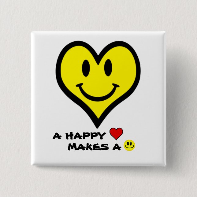 Heart Happy Face Pinback Button (Front)
