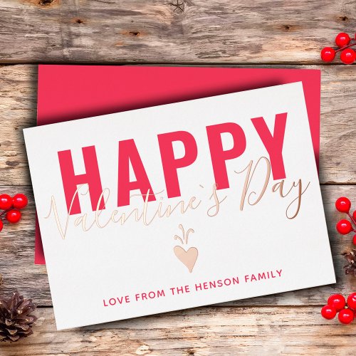 Heart Happy Valentines Day Script Foil Foil Holiday Card