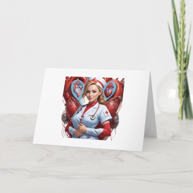 Heart & Healing – Nurse with Anatomical Heart  Card (Front)