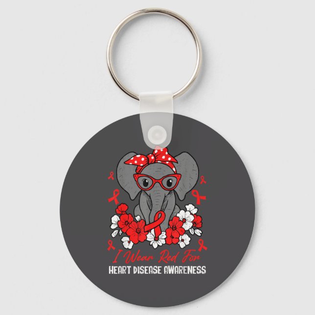 Heart Health Elephant Red Ribbon Heart Disease Awa Keychain (Front)