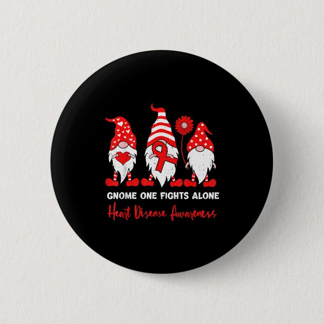 Heart Health Gnome Heart Disease Awareness Chd Red Button (Front)