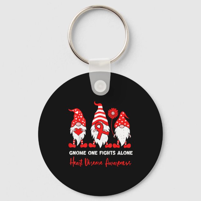 Heart Health Gnome Heart Disease Awareness Chd Red Keychain (Front)